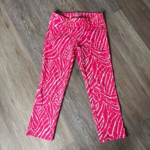 Lilly Pulitzer Peggy Cropped Ankle Pants Pink & White Zebra printed pattern